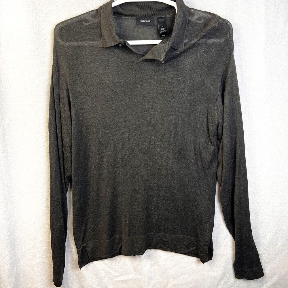 Claibourne Silk Sweater Men's XL Dark Gray Collared Lightweight Work Minimalist